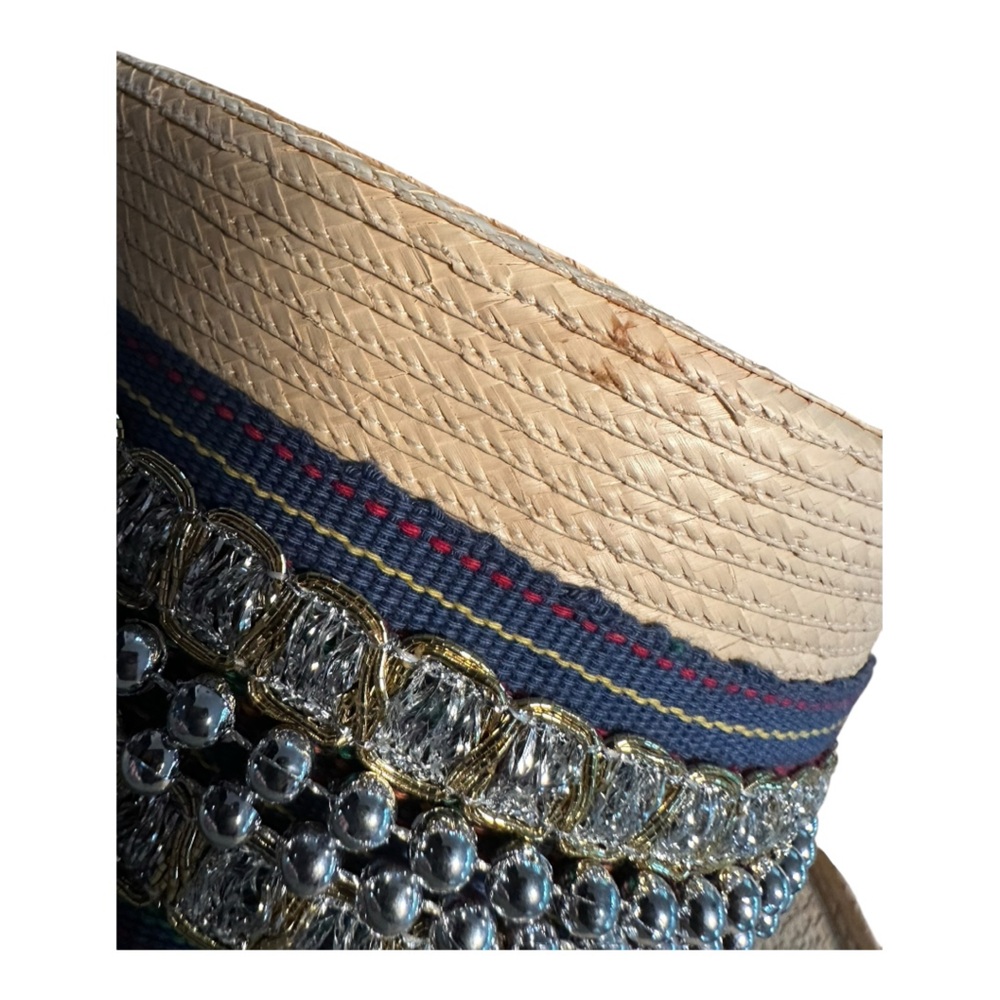 Vintage La Giralda Guatemalan Palm Leaf Hat Beaded Maya Folk Festival Boho Style - Picture 6 of 14
